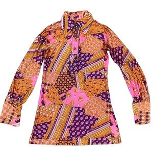 Vintage Dagger Collar Psychedelic colors Top Butterfly collar size xs/s